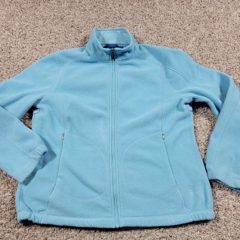 L.L. Bean Fleece Jacket Womens Medium Blue Full Zip Long Sleeve Flaws*